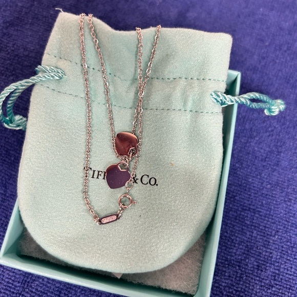 Tiffany & Co. Silver Double Tag Heart Pendant Necklace - Picture 3 of 5
